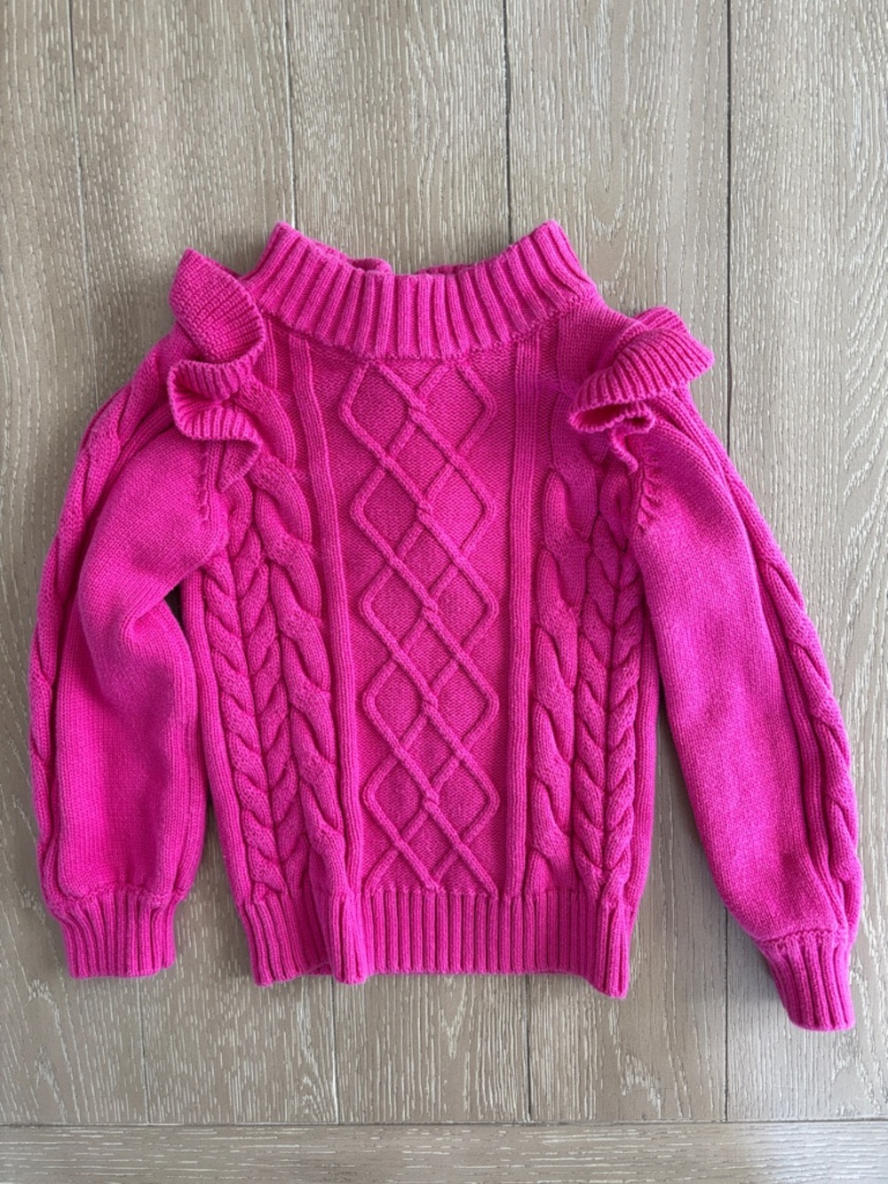 Janie and Jack Bright Pink Cable Knit Ruffle Shoulder Sweater